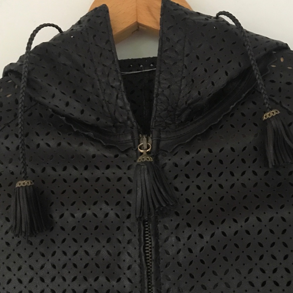 Versace Perforated Leather Jacket with Tassels and Hood - Picture 6 of 13